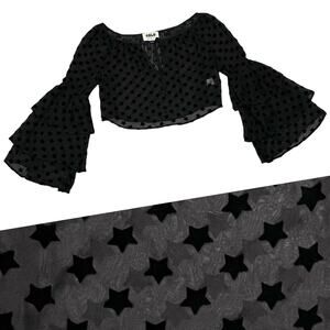 Stone Cold Fox Taurus Blouse Burnout Sheer Crop Top Black Stars - Size XS/S